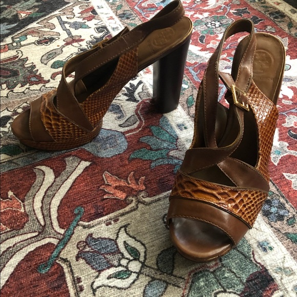 Tory Burch Shoes - Tory Burch | Deirdre | Brown Snakeskin Heels